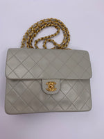 Sold-CHANEL Classic Lambskin Chain Mini Square Flap Bag Light Grey Gold Hardware