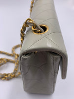 Sold-CHANEL Classic Lambskin Chain Mini Square Flap Bag Light Grey Gold Hardware