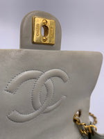 Sold-CHANEL Classic Lambskin Chain Mini Square Flap Bag Light Grey Gold Hardware