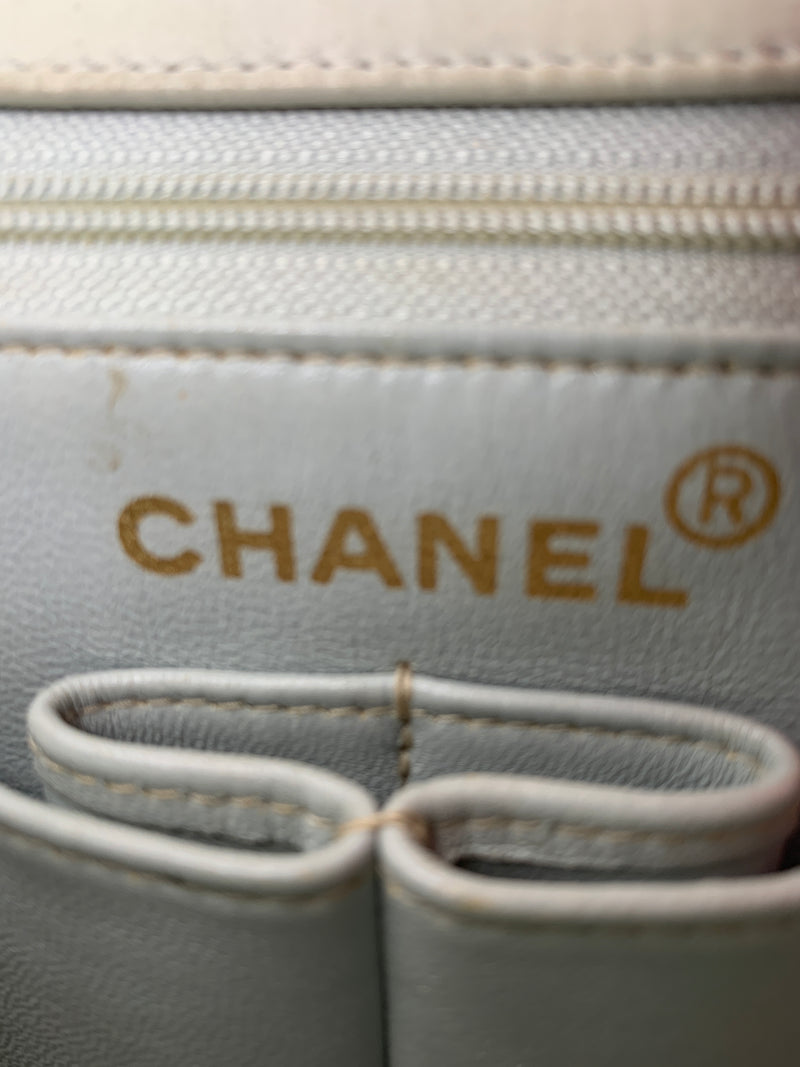 Sold-CHANEL Classic Lambskin Chain Mini Square Flap Bag Light Grey Gold Hardware