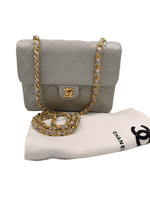 Sold-CHANEL Classic Lambskin Chain Mini Square Flap Bag Light Grey Gold Hardware