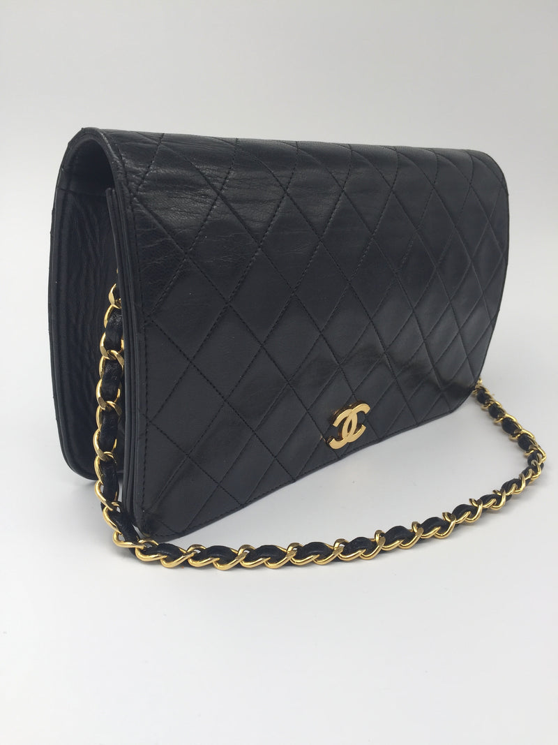 Sold-CHANEL Classic Lambskin Chain Full Flap Bag/clutch 23 (2) black/gold