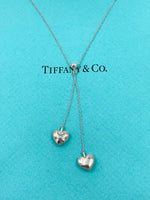 Tiffany 
Co 925 Silver Double Dangling Hearts Pendant Necklace