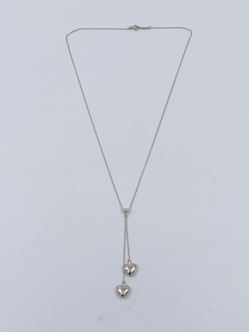 Tiffany 
Co 925 Silver Double Dangling Hearts Pendant Necklace