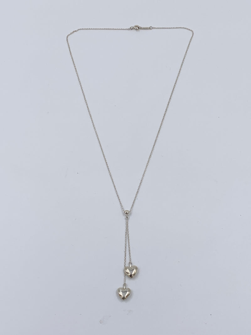 Tiffany 
Co 925 Silver Double Dangling Hearts Pendant Necklace