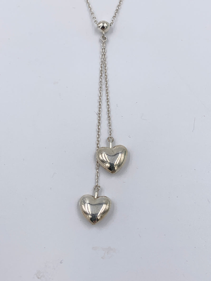 Tiffany 
Co 925 Silver Double Dangling Hearts Pendant Necklace