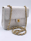 Sold-CHANEL Classic Lambskin Chain Mini Square Flap Bag White/ Gold hardware