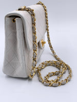 Sold-CHANEL Classic Lambskin Chain Mini Square Flap Bag White/ Gold hardware