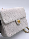 Sold-CHANEL Classic Lambskin Chain Mini Square Flap Bag White/ Gold hardware