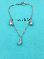 Tiffany 
Co 925 Silver Elsa Peretti Triple Teardrop Pendant Bracelet