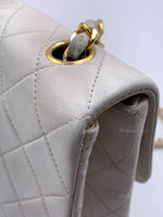 Sold-CHANEL Classic Lambskin Chain Mini Square Flap Bag White/ Gold hardware