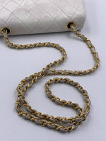 Sold-CHANEL Classic Lambskin Chain Mini Square Flap Bag White/ Gold hardware