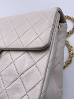 Sold-CHANEL Classic Lambskin Chain Mini Square Flap Bag White/ Gold hardware