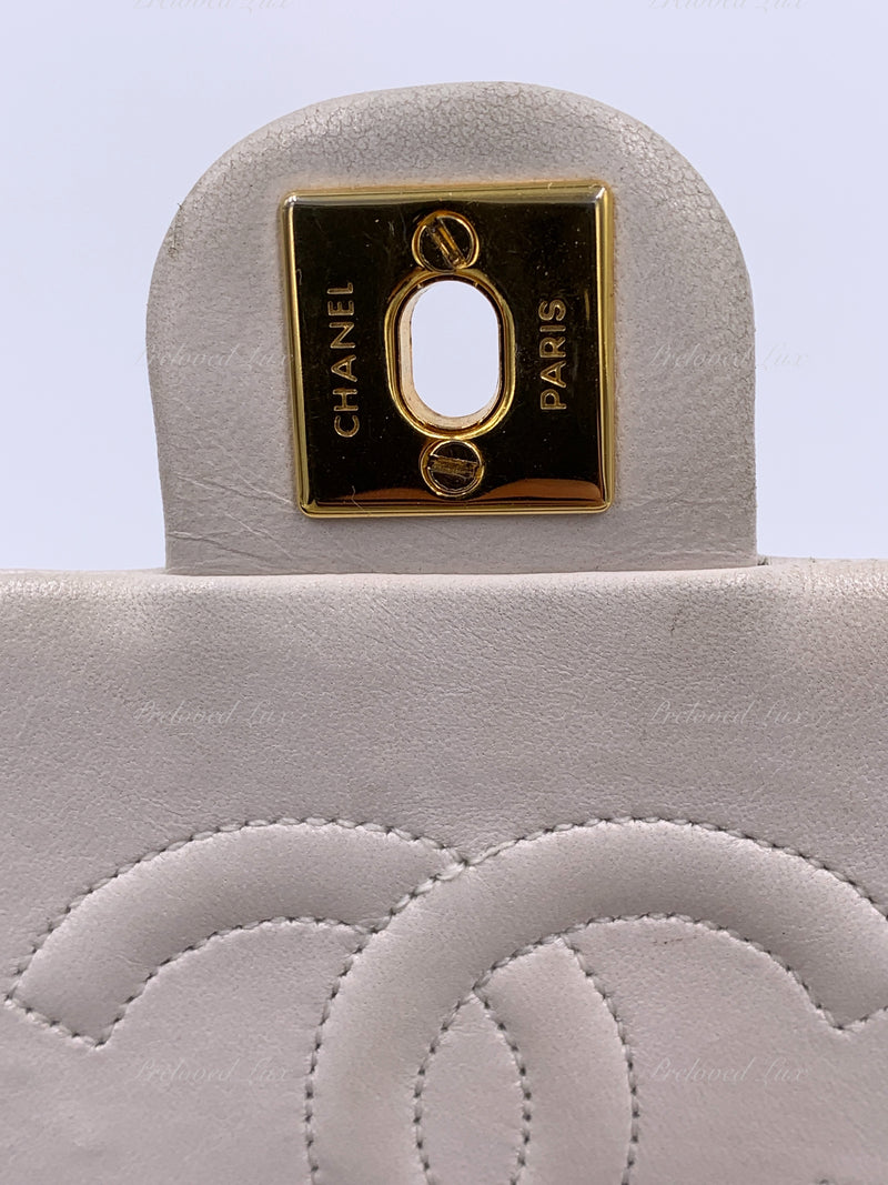 Sold-CHANEL Classic Lambskin Chain Mini Square Flap Bag White/ Gold hardware