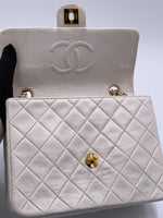 Sold-CHANEL Classic Lambskin Chain Mini Square Flap Bag White/ Gold hardware