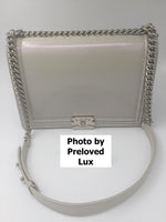 Sold-CHANEL Glazed Iridescent Calfskin Reverso Boy Bag large - pearl