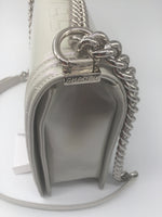 Sold-CHANEL Glazed Iridescent Calfskin Reverso Boy Bag large - pearl