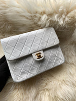 Sold-CHANEL Classic Lambskin Chain Mini Square Flap Bag White/ Gold hardware