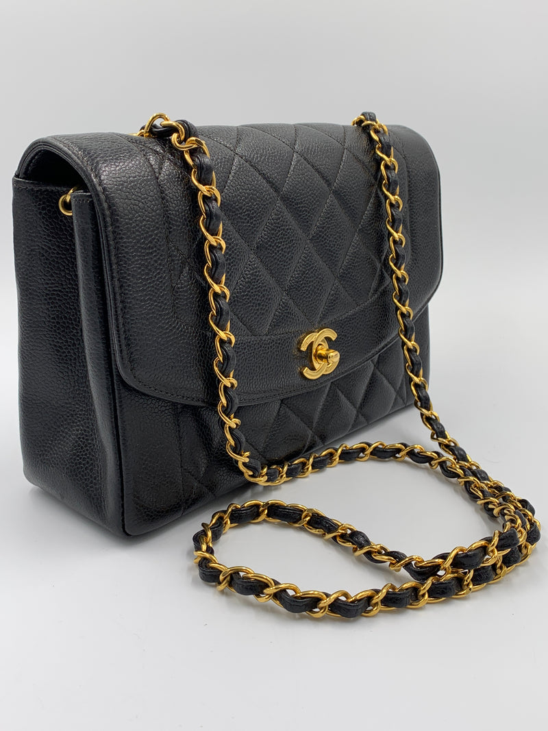 Sold-CHANEL Caviar Medium Diana Black in Gold Hardware