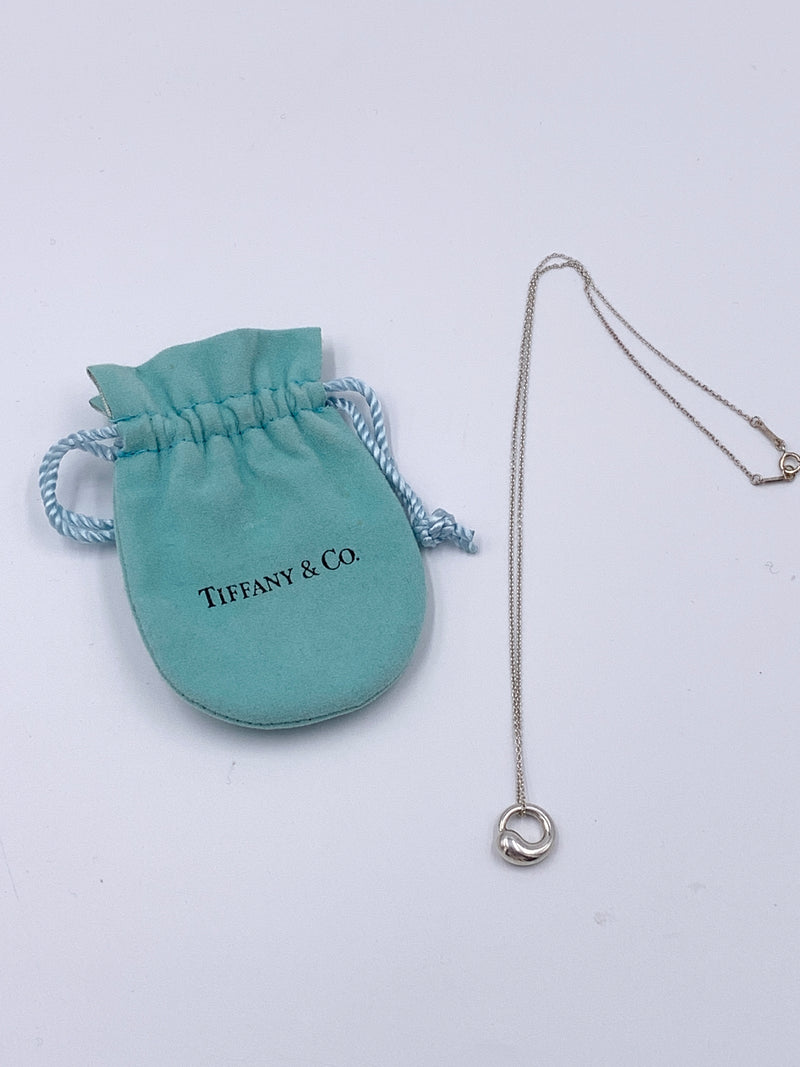 Tiffany 
Co 925 Silver Elsa Peretti Eternal Circle Pendant with Necklace