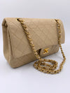 Sold-CHANEL Classic Lambskin Double Flap Medium Shoulder Bag - Beige Gold Hardware