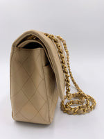 Sold-CHANEL Classic Lambskin Double Flap Medium Shoulder Bag - Beige Gold Hardware