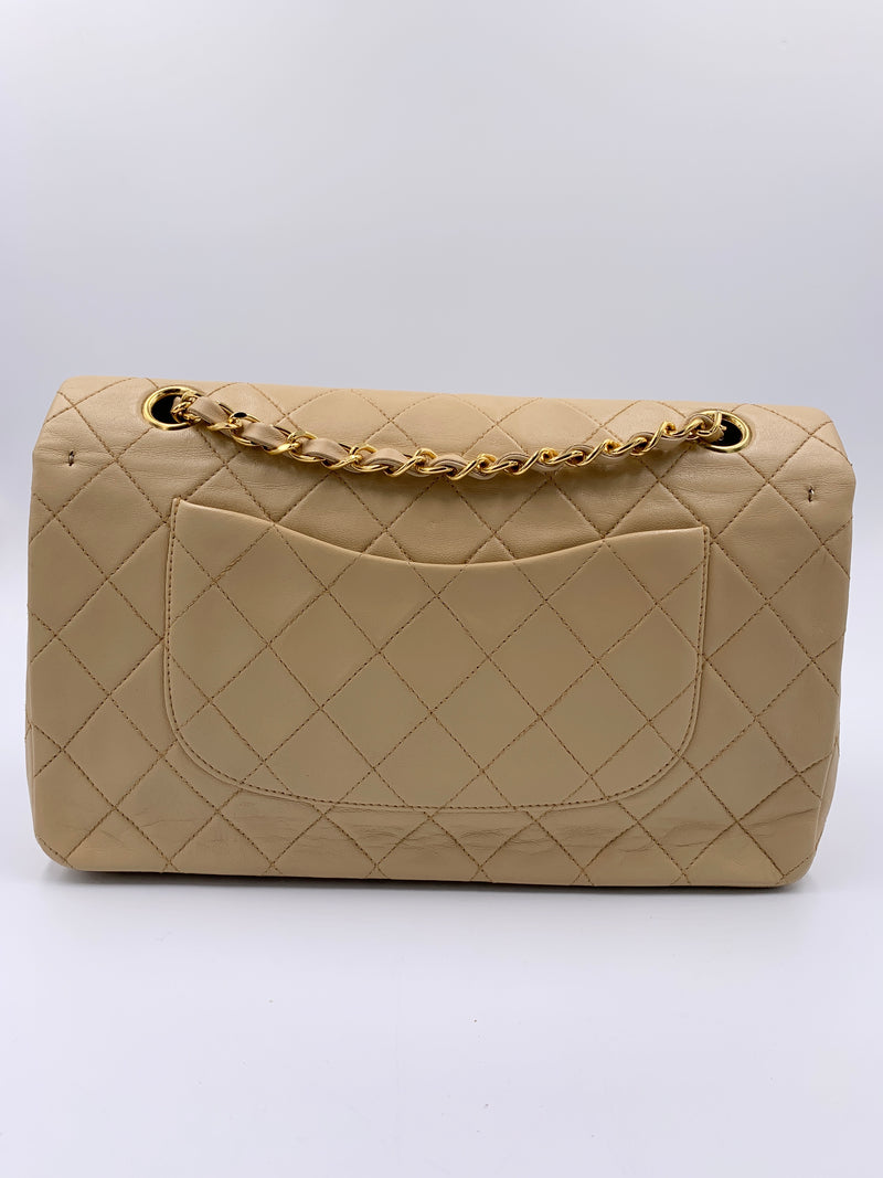 Sold-CHANEL Classic Lambskin Double Flap Medium Shoulder Bag - Beige Gold Hardware