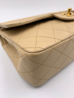 Sold-CHANEL Classic Lambskin Double Flap Medium Shoulder Bag - Beige Gold Hardware