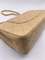 Sold-CHANEL Classic Lambskin Double Flap Medium Shoulder Bag - Beige Gold Hardware