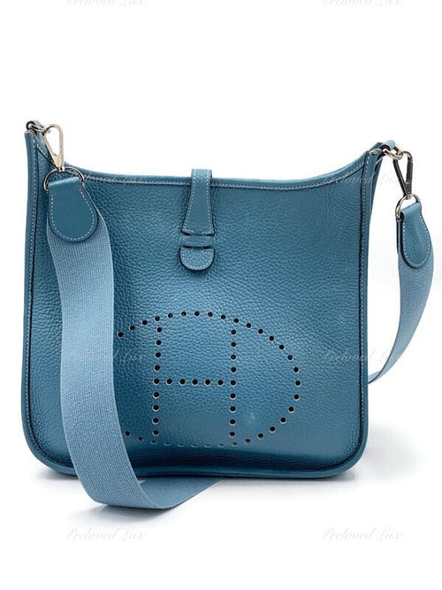 Sold-HERMES Blue Clemence Evelyne I PM Crossbody Bag