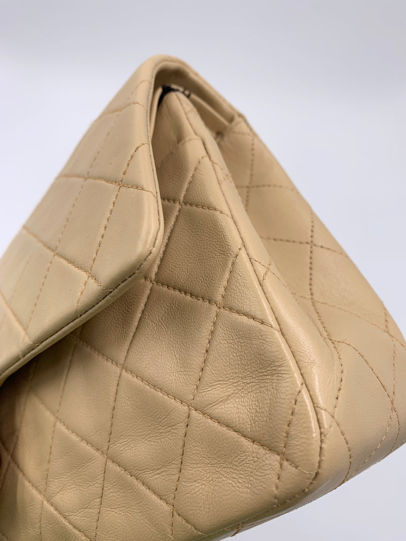 Sold-CHANEL Classic Lambskin Double Flap Medium Shoulder Bag - Beige Gold Hardware