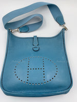 Sold-HERMES Blue Clemence Evelyne I PM Crossbody Bag