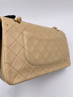 Sold-CHANEL Classic Lambskin Double Flap Medium Shoulder Bag - Beige Gold Hardware