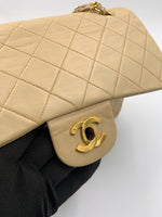 Sold-CHANEL Classic Lambskin Double Flap Medium Shoulder Bag - Beige Gold Hardware