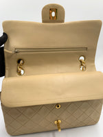 Sold-CHANEL Classic Lambskin Double Flap Medium Shoulder Bag - Beige Gold Hardware