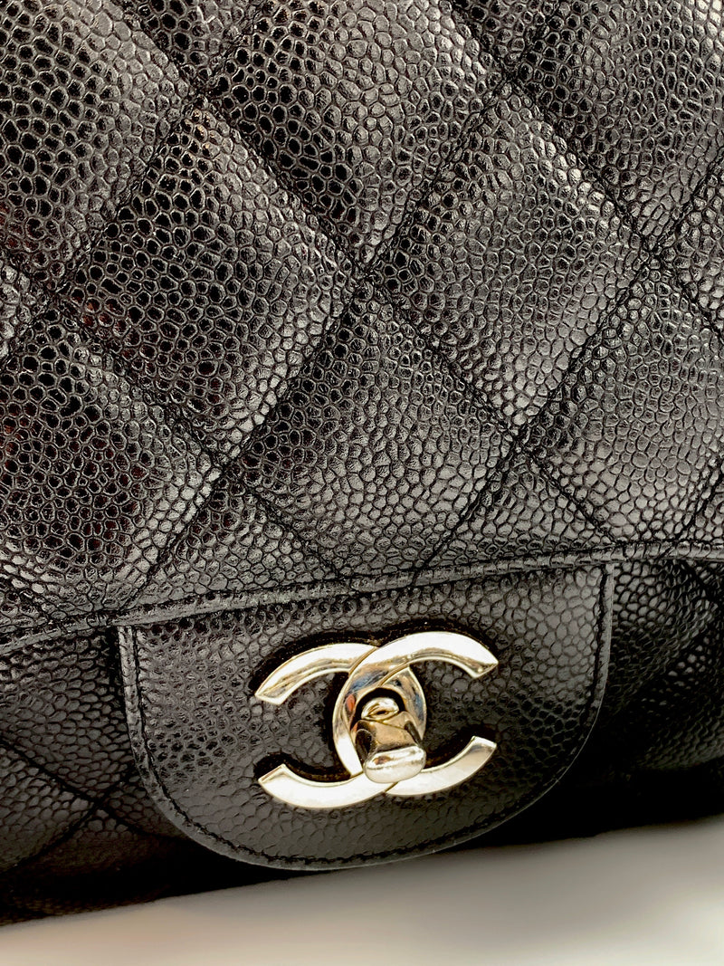 Sold-CHANEL Classic Caviar Jumbo Single Flap Bag Black/Silver hardware