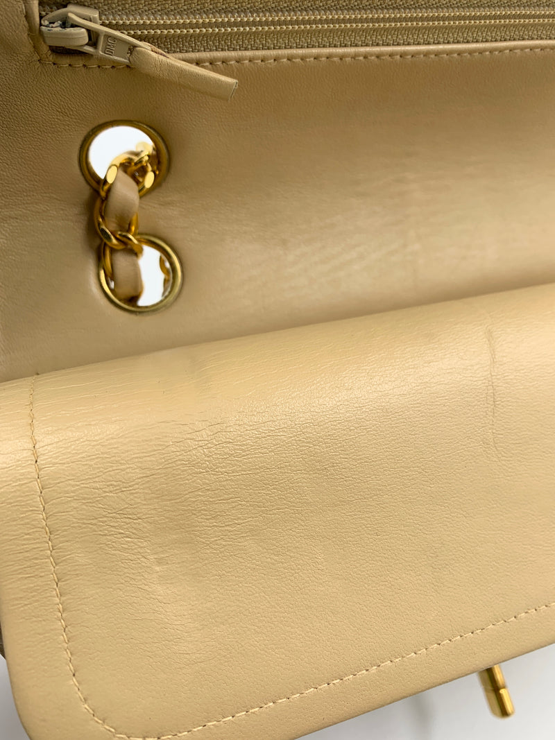 Sold-CHANEL Classic Lambskin Double Flap Medium Shoulder Bag - Beige Gold Hardware