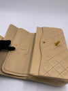 Sold-CHANEL Classic Lambskin Double Flap Medium Shoulder Bag - Beige Gold Hardware