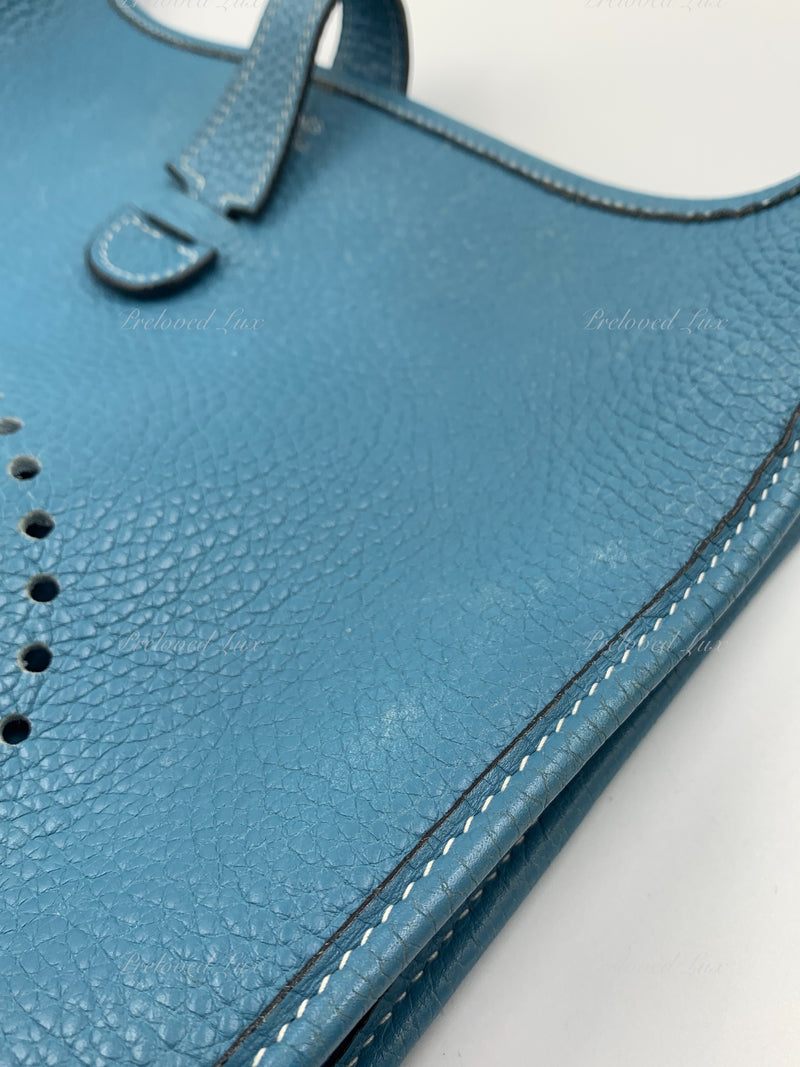 Sold-HERMES Blue Clemence Evelyne I PM Crossbody Bag