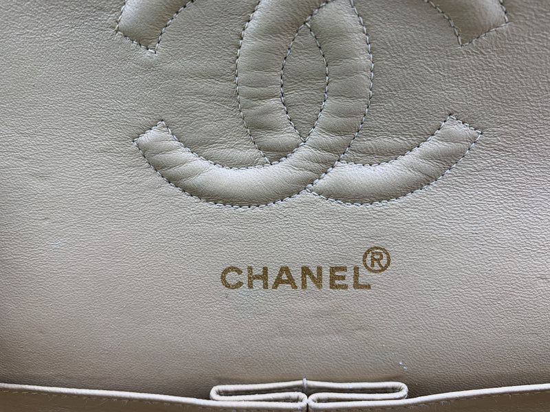 Sold-CHANEL Classic Lambskin Double Flap Medium Shoulder Bag - Beige Gold Hardware