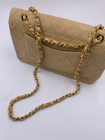 Sold-CHANEL Classic Lambskin Double Flap Medium Shoulder Bag - Beige Gold Hardware