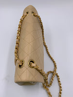 Sold-CHANEL Classic Lambskin Double Flap Medium Shoulder Bag - Beige Gold Hardware