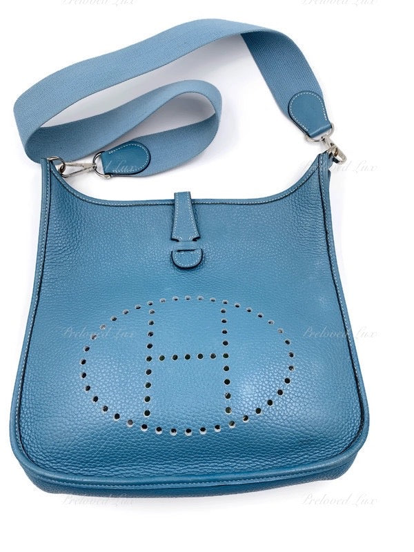 Sold-HERMES Blue Clemence Evelyne I PM Crossbody Bag