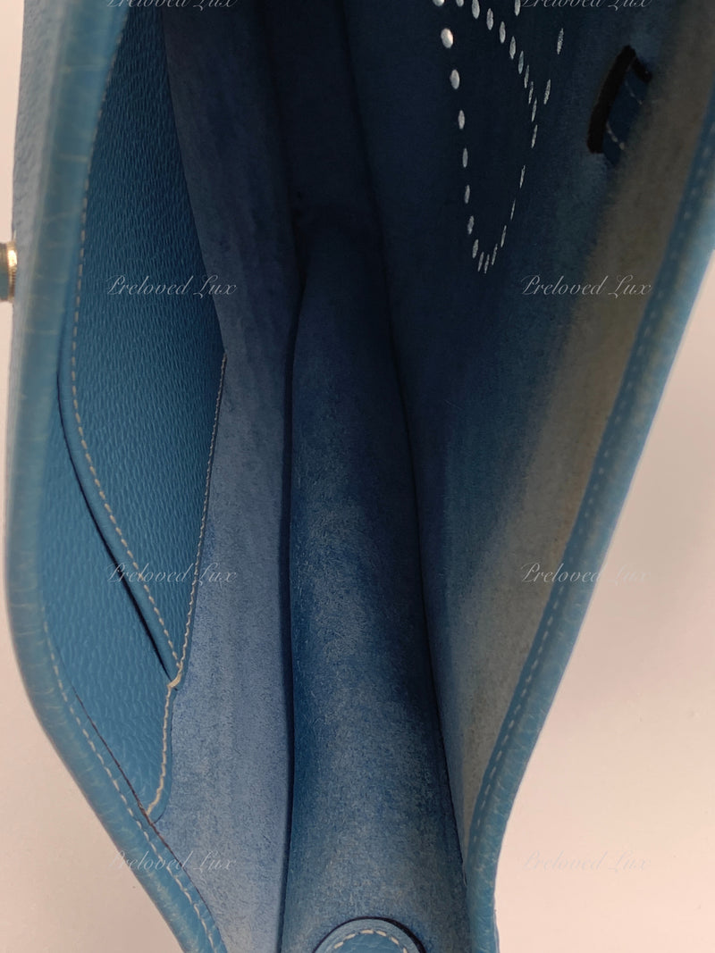 Sold-HERMES Blue Clemence Evelyne I PM Crossbody Bag