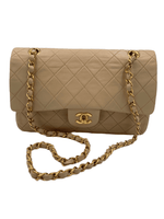 Sold-CHANEL Classic Lambskin Double Flap Medium Shoulder Bag - Beige Gold Hardware