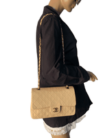 Sold-CHANEL Classic Lambskin Double Flap Medium Shoulder Bag - Beige Gold Hardware