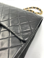 Sold-CHANEL Classic Lambskin Double Chain Double Flap Medium Square Bag Black / Gold Hardware