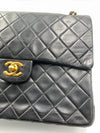 Sold-CHANEL Classic Lambskin Double Chain Double Flap Medium Square Bag Black / Gold Hardware