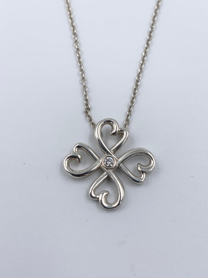 Sold-Tiffany 
Co 925 Silver Paloma Picasso Loving Heart Pendent with Round Diamond Necklace