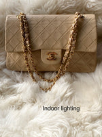 Sold-CHANEL Classic Lambskin Double Flap Medium Shoulder Bag - Beige Gold Hardware